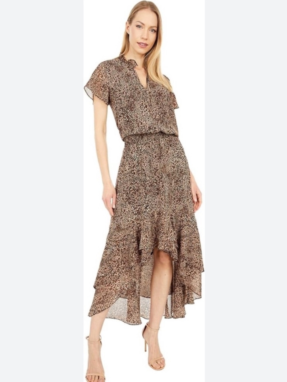 NWT 1. State Modern Rebel  Animal-Print Asymmetrical Maxi Dress Size XSmall